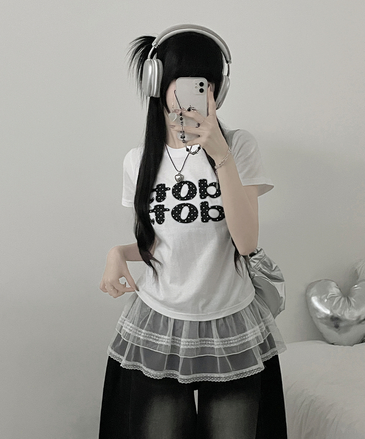 dotレタリングプリント半袖Tシャツ WHITE