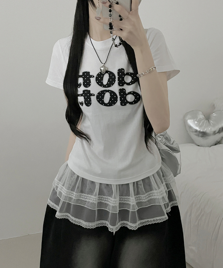 dotレタリングプリント半袖Tシャツ WHITE