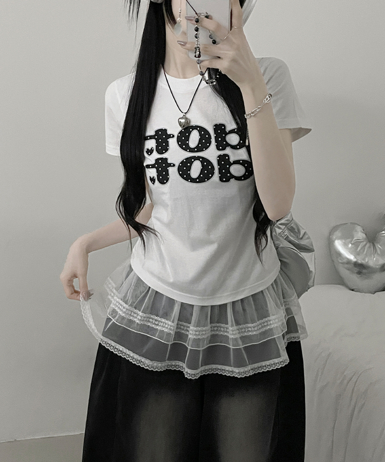 dotレタリングプリント半袖Tシャツ WHITE