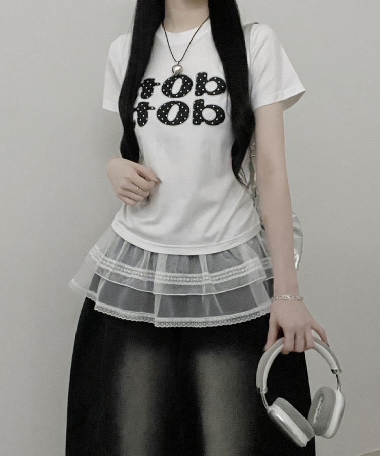 dotレタリングプリント半袖Tシャツ WHITE