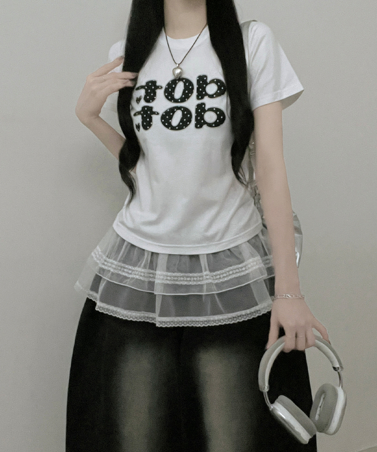 dotレタリングプリント半袖Tシャツ WHITE