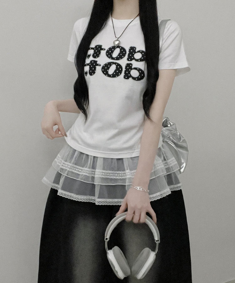 dotレタリングプリント半袖Tシャツ WHITE