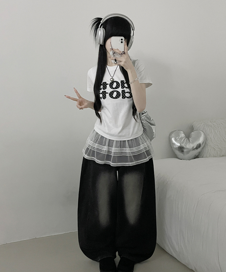 dotレタリングプリント半袖Tシャツ WHITE