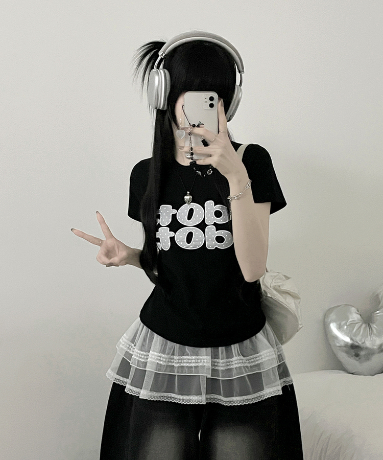 dotレタリングプリント半袖Tシャツ BLACK