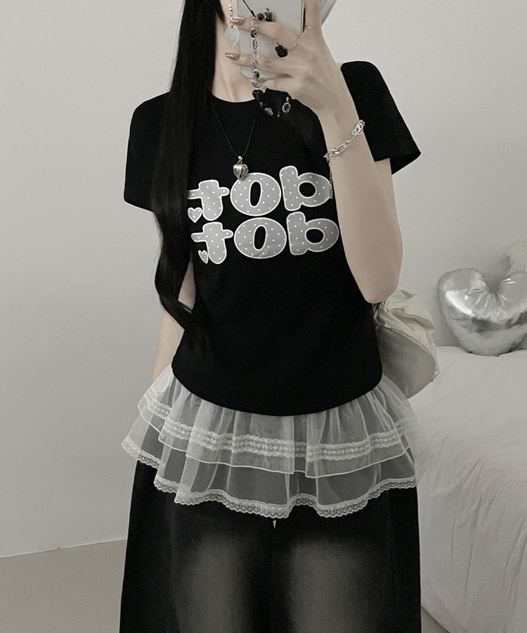 dotレタリングプリント半袖Tシャツ BLACK