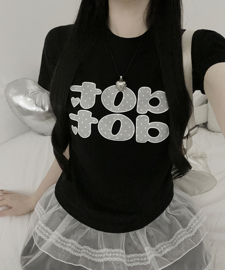 dotレタリングプリント半袖Tシャツ BLACK