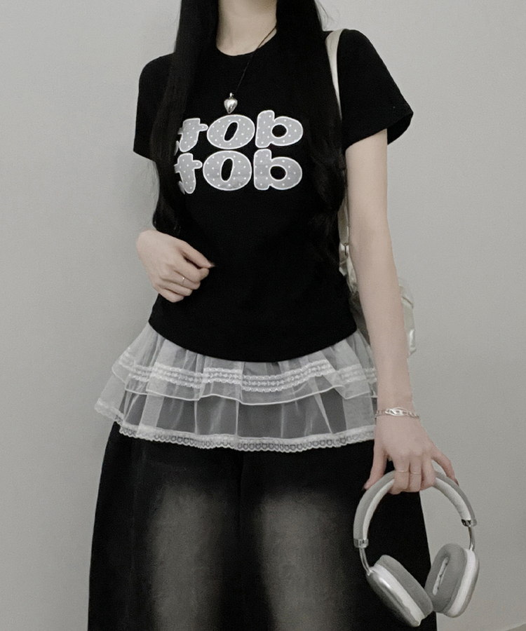 dotレタリングプリント半袖Tシャツ BLACK