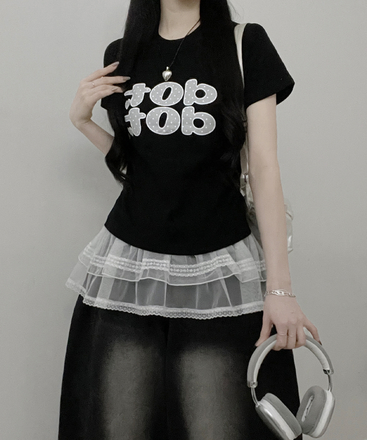 dotレタリングプリント半袖Tシャツ BLACK