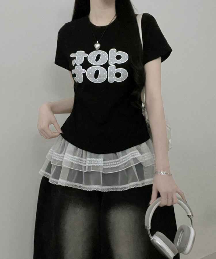 dotレタリングプリント半袖Tシャツ BLACK