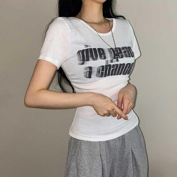 サイドシアリングプリント半袖Tシャツ IVORY