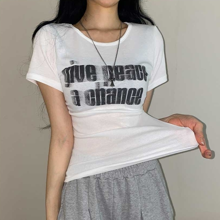 サイドシアリングプリント半袖Tシャツ IVORY