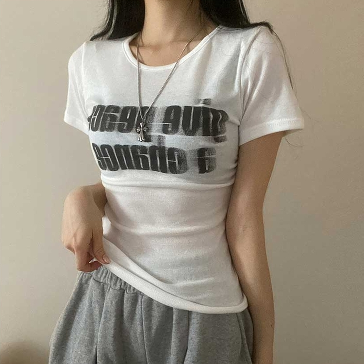 サイドシアリングプリント半袖Tシャツ IVORY