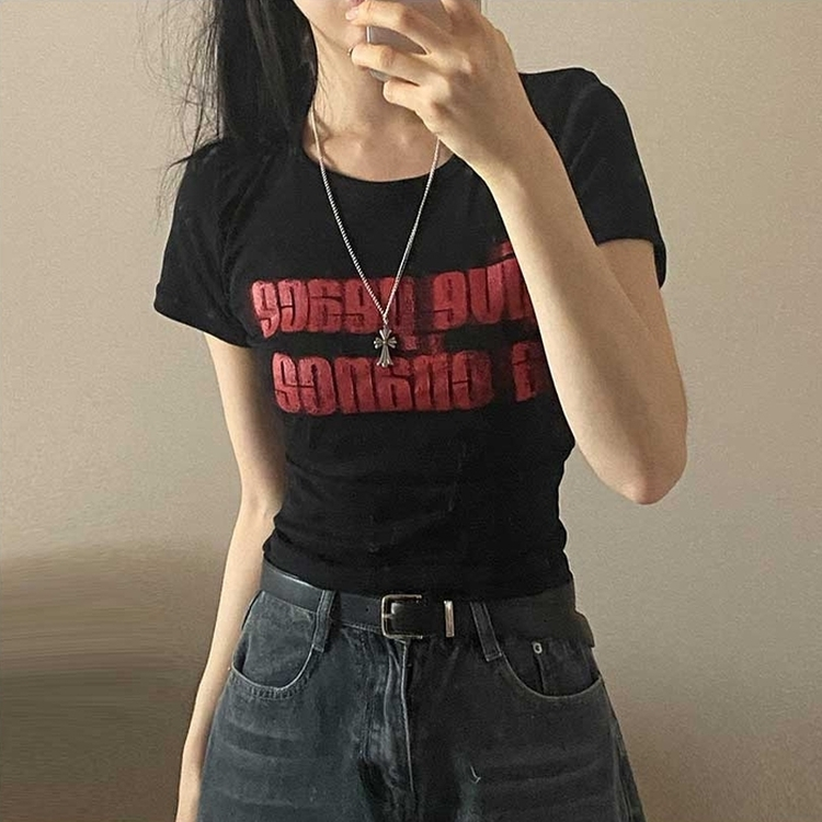 サイドシアリングプリント半袖Tシャツ BLACK