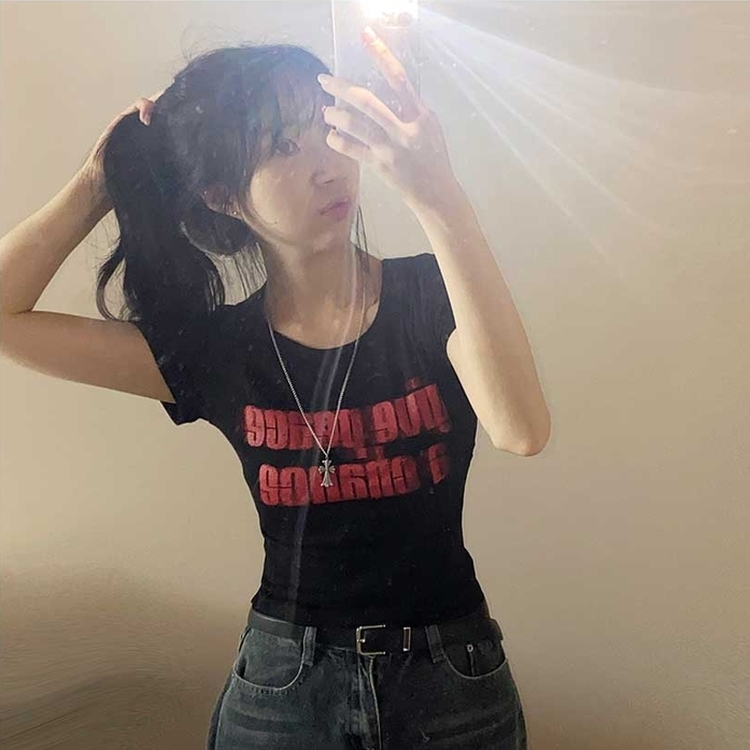 サイドシアリングプリント半袖Tシャツ BLACK