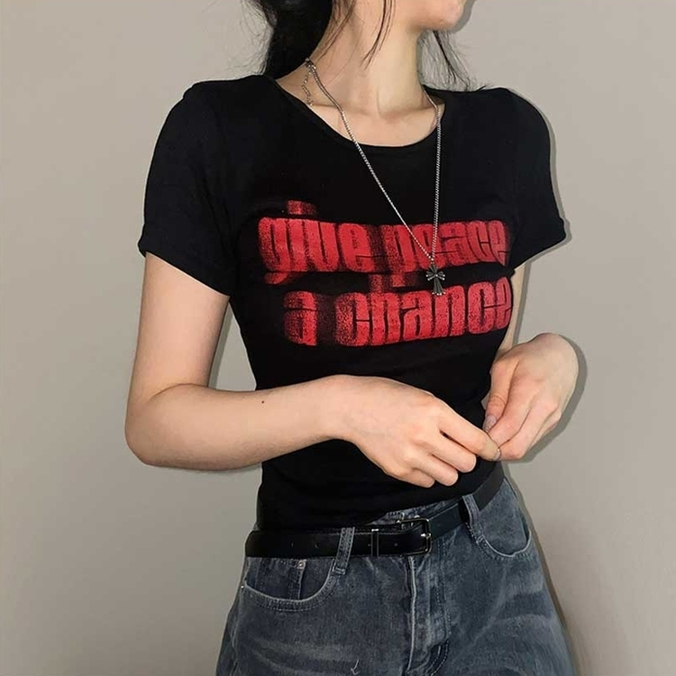 サイドシアリングプリント半袖Tシャツ BLACK