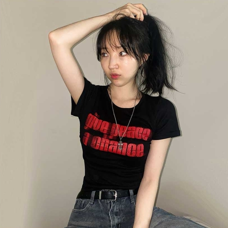 サイドシアリングプリント半袖Tシャツ BLACK