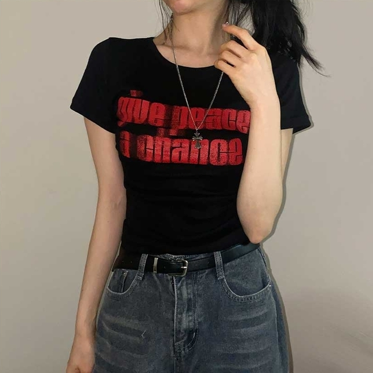 サイドシアリングプリント半袖Tシャツ BLACK