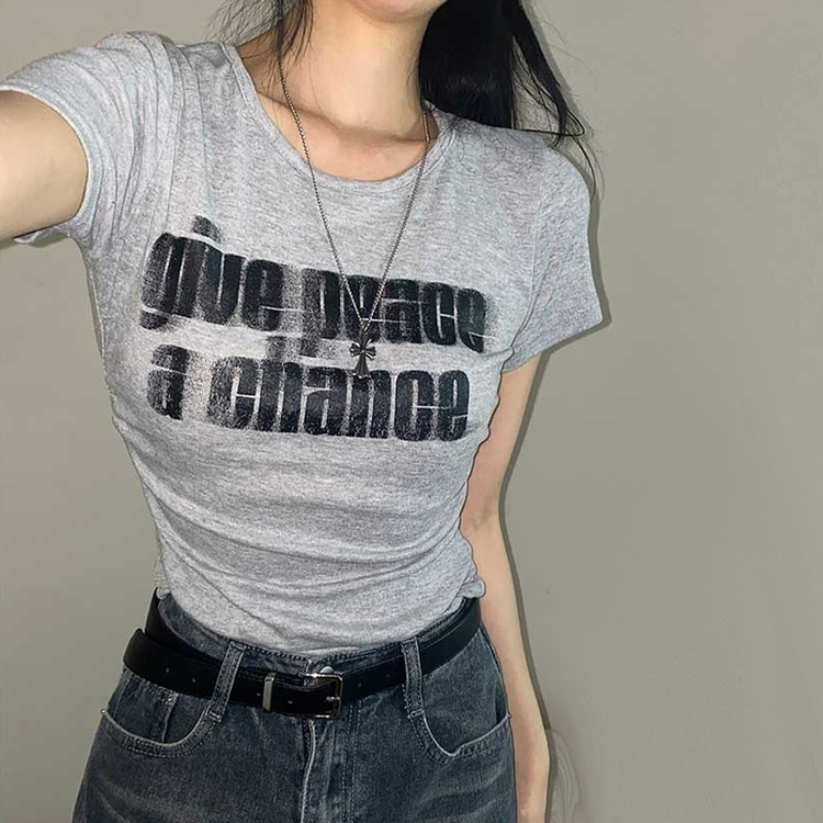 サイドシアリングプリント半袖Tシャツ MERANGE GRAY