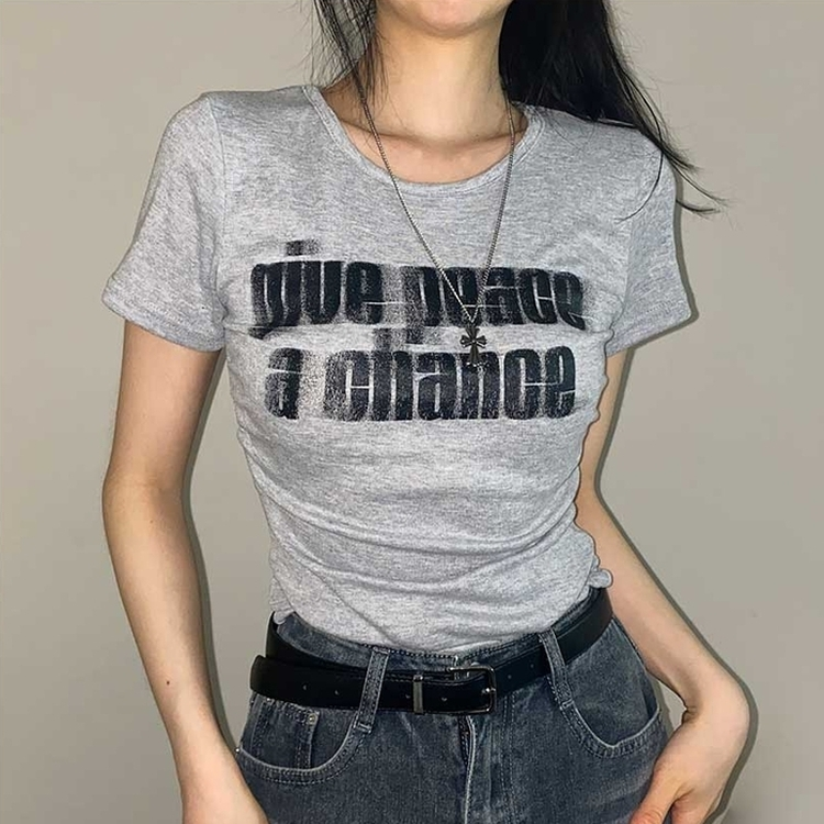 サイドシアリングプリント半袖Tシャツ MERANGE GRAY