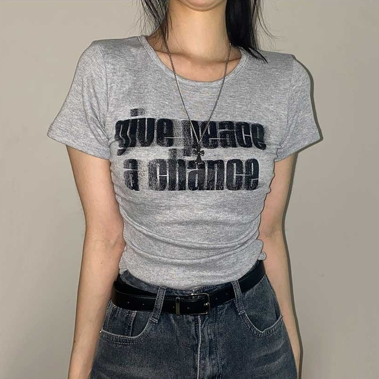 サイドシアリングプリント半袖Tシャツ MERANGE GRAY