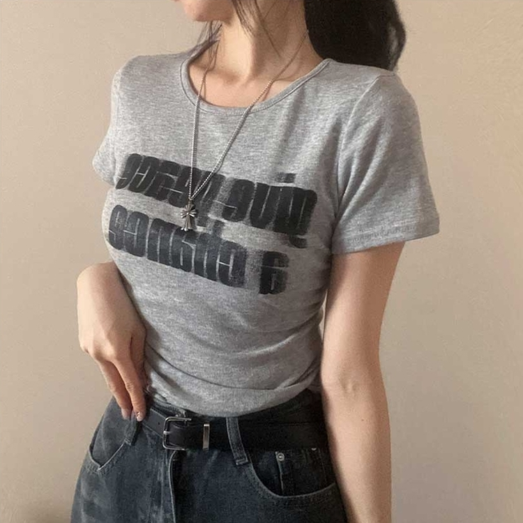 サイドシアリングプリント半袖Tシャツ MERANGE GRAY