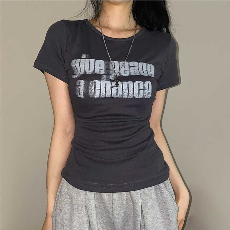 サイドシアリングプリント半袖Tシャツ CHARCOAL