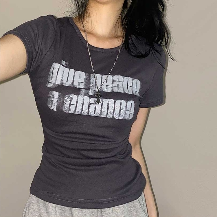 サイドシアリングプリント半袖Tシャツ CHARCOAL