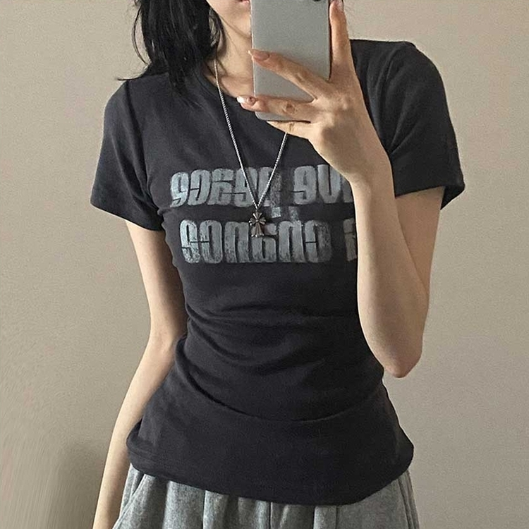 サイドシアリングプリント半袖Tシャツ CHARCOAL