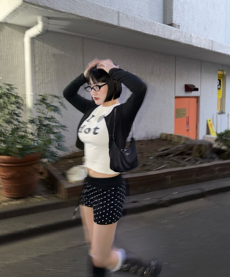 도트 반바지 블랙