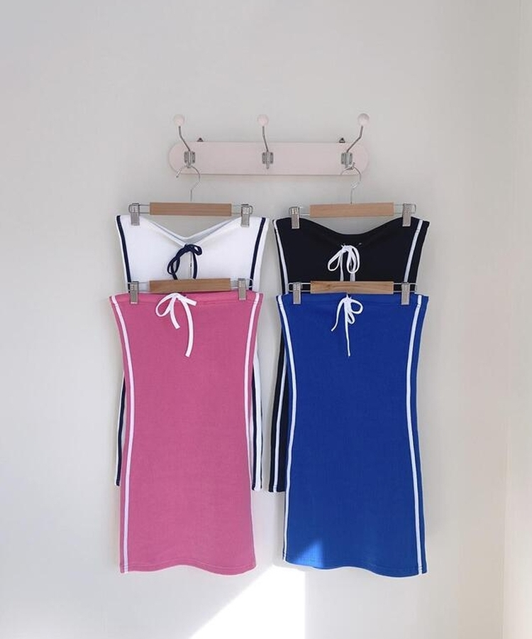 バイカラーリボンミニワンピース