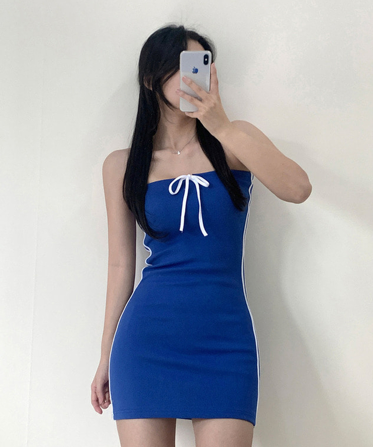 バイカラーリボンミニワンピース BLUE