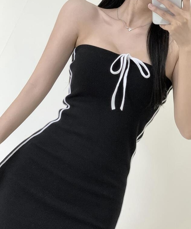 バイカラーリボンミニワンピース BLACK