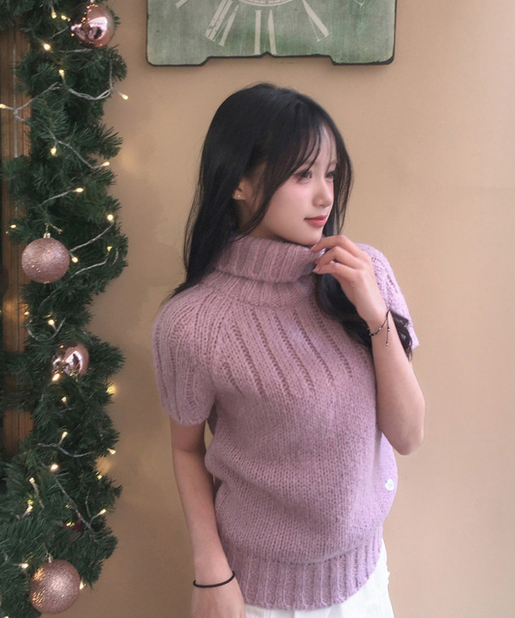 ハートペンダント半袖ニット PINK