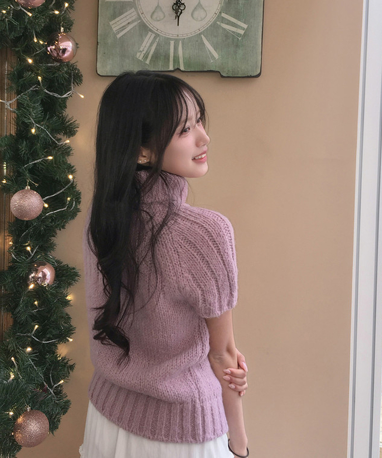 ハートペンダント半袖ニット PINK