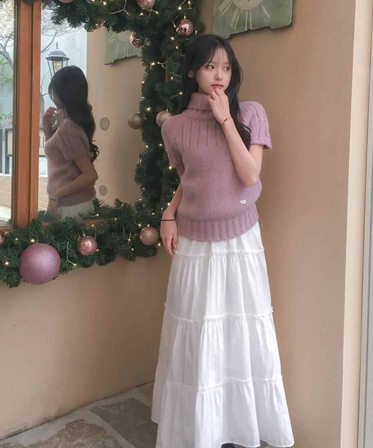 ハートペンダント半袖ニット PINK