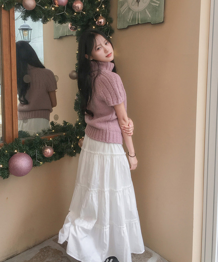 ハートペンダント半袖ニット PINK