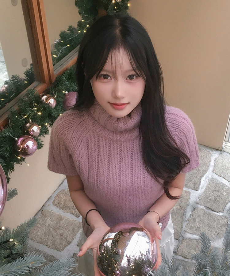 ハートペンダント半袖ニット PINK