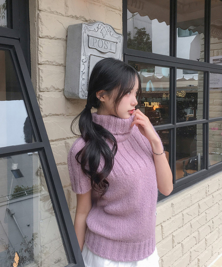 ハートペンダント半袖ニット PINK