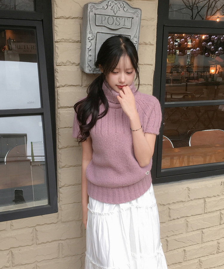 ハートペンダント半袖ニット PINK