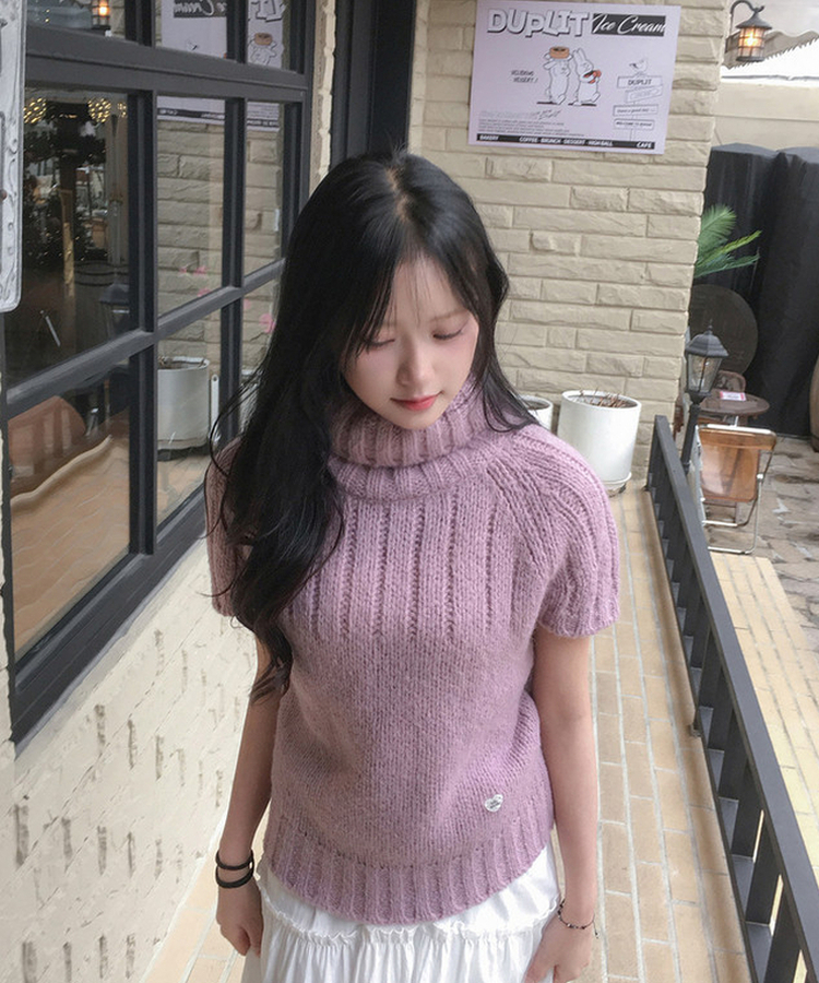 ハートペンダント半袖ニット PINK