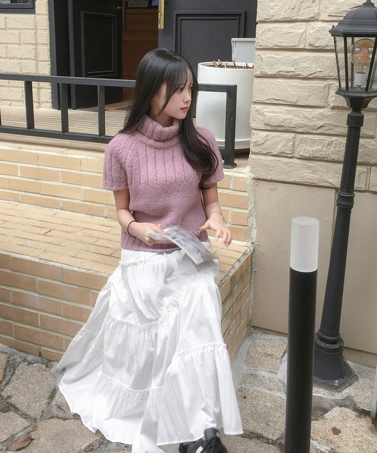 ハートペンダント半袖ニット PINK