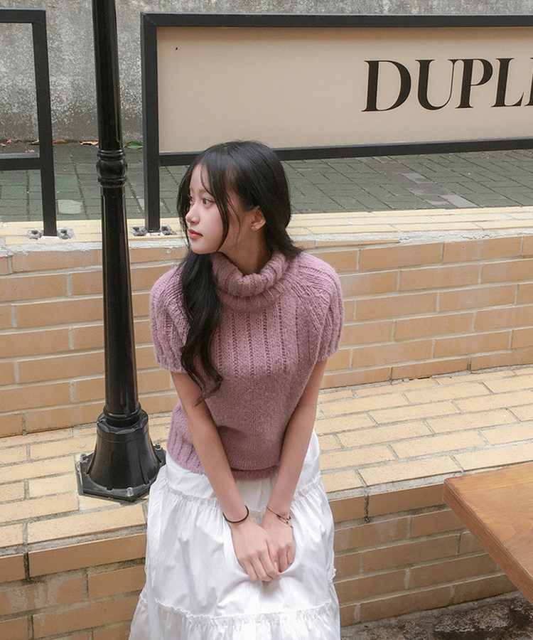 ハートペンダント半袖ニット PINK