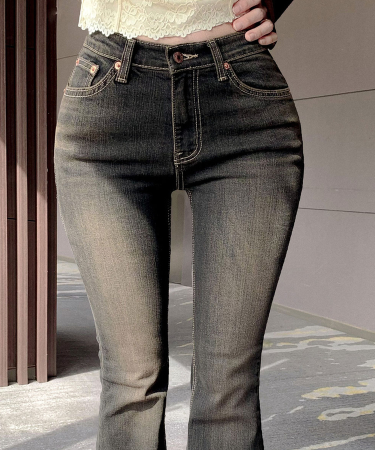 バックポケットブーツカットデニム DEEP DENIM