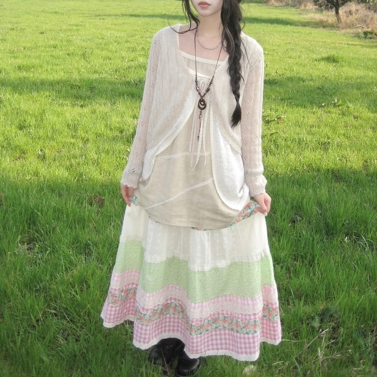 バンディングボヘミアンロングスカート PINK+WHITE