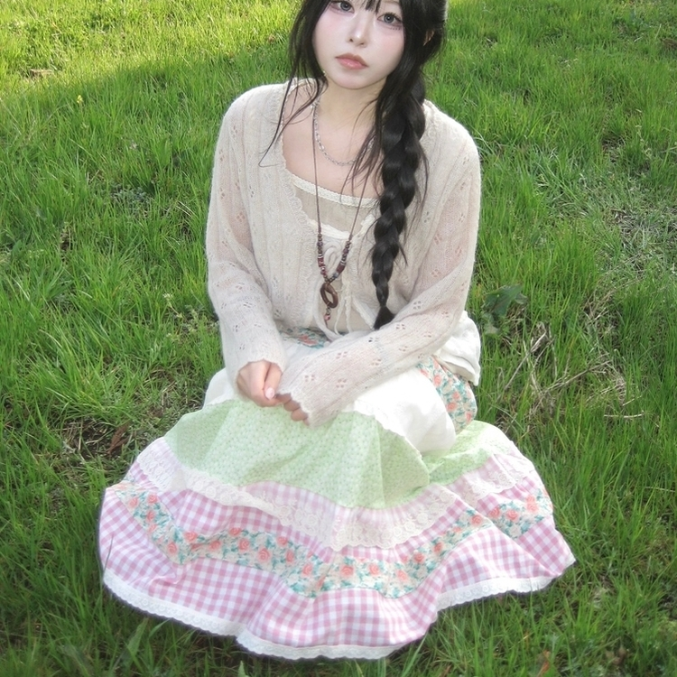 バンディングボヘミアンロングスカート PINK+WHITE