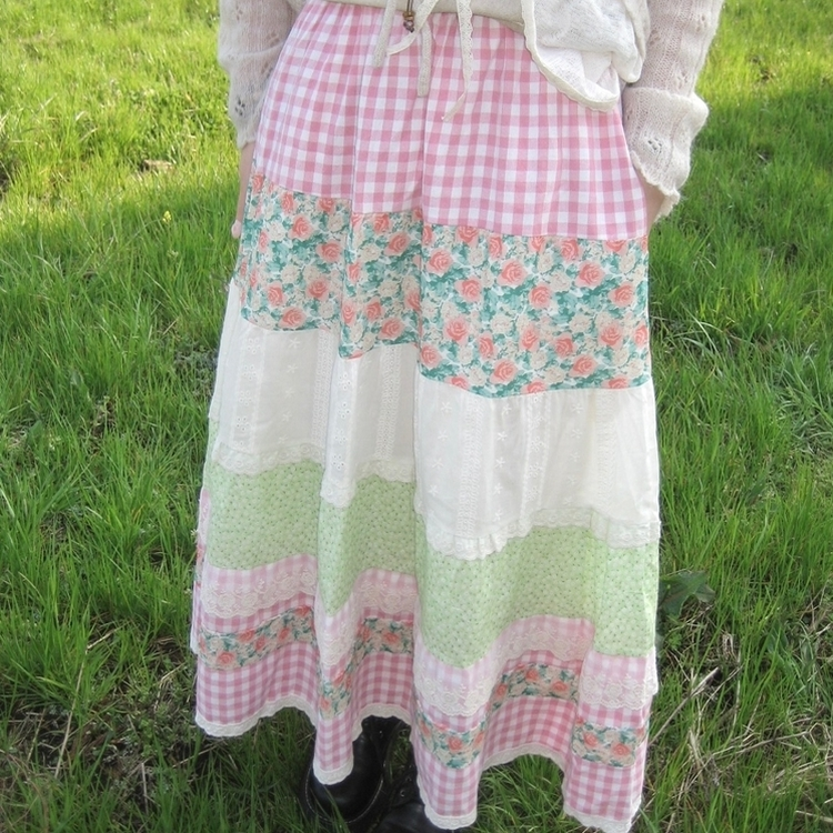 バンディングボヘミアンロングスカート PINK+WHITE