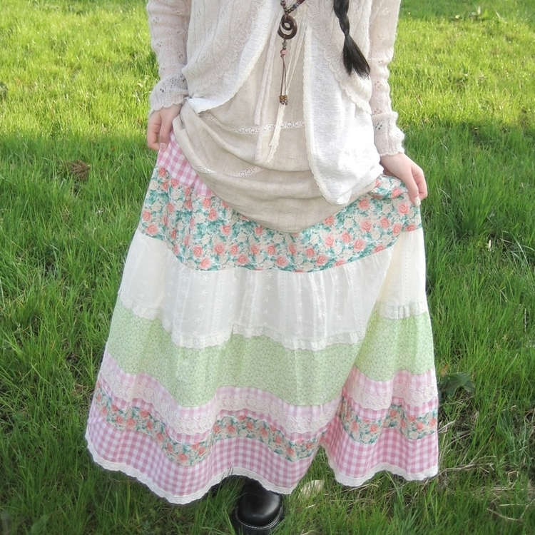 バンディングボヘミアンロングスカート PINK+WHITE