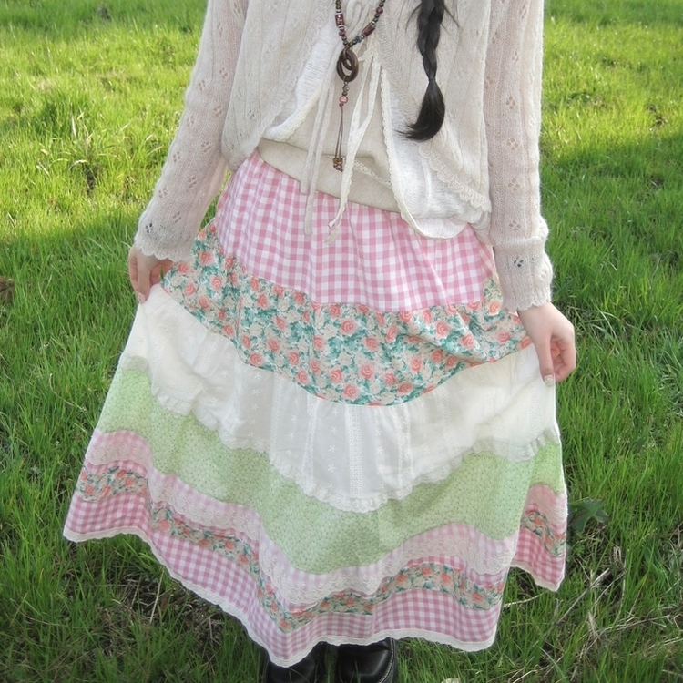 バンディングボヘミアンロングスカート PINK+WHITE