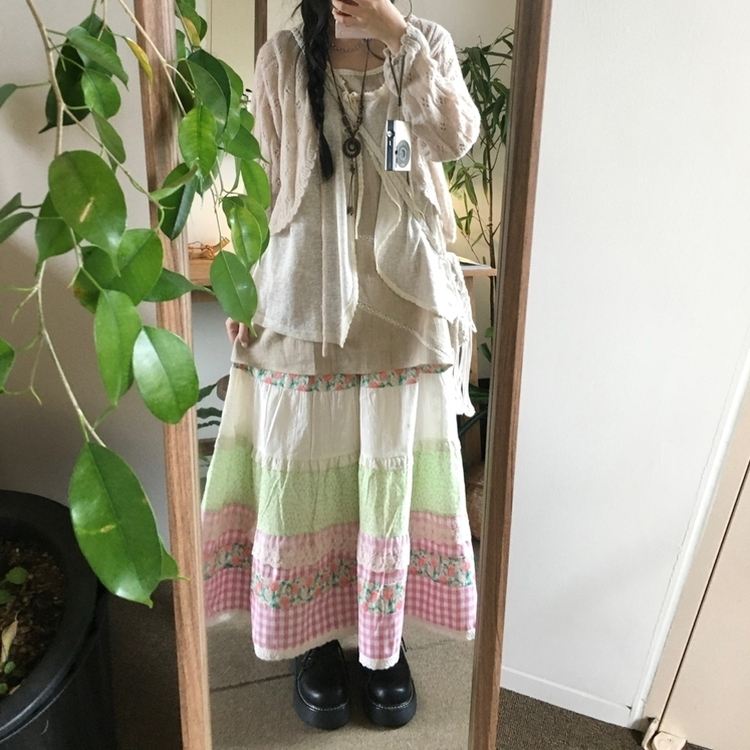 バンディングボヘミアンロングスカート PINK+WHITE