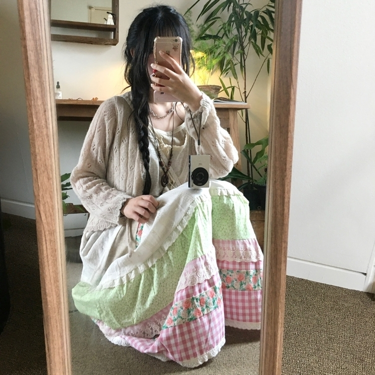 バンディングボヘミアンロングスカート PINK+WHITE